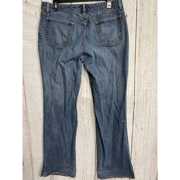 Eddie Bauer Bootcut Jeans Womens Size 12 Dark Blue Stretch Denim Side Slits - Picture 2 of 7